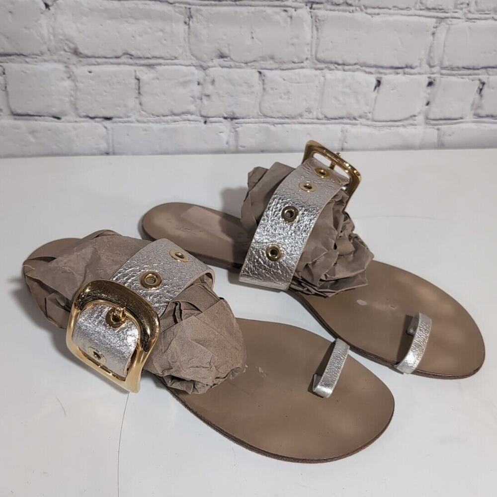 Tapeet by Vicini Big Buckle Woman's Silver Leather Sandal Made in Italy Size 40